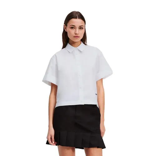 KARL LAGERFELD Boxy 데님 반팔 셔츠 141851846