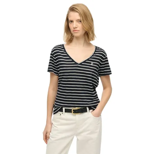 슈퍼드라이 Studios Slub Embroidered Vee 반팔 티셔츠 142369593