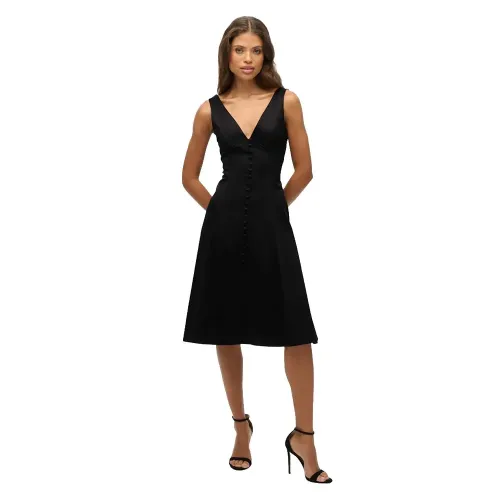 슈퍼드라이 LBD Satin V Neck 미디 원피스 142576323