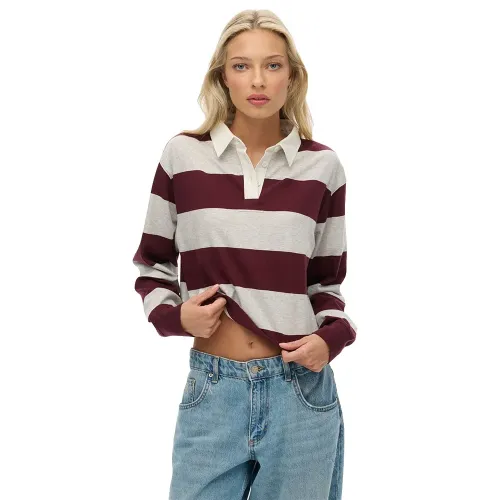 슈퍼드라이 Athletic 에센셜 Cropped Stripe Rugby 긴 소매 폴로 142797569