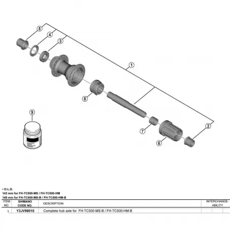 시마노 FH-TC500-MS-B/FH-TC500-HM-B 허브 축 3142402569