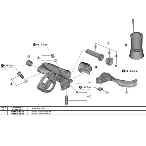 시마노 BL-M9220 Y2RJ98040 오른쪽 레버 본체 어셈블리 3142845361