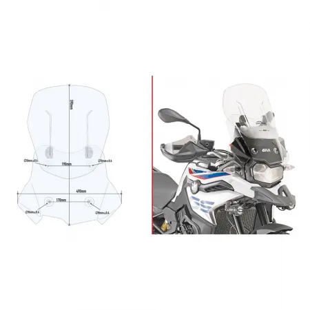 기비 AF5127 Airflow BMW F 750 GS/F 850 GS 조절 가능한 앞 유리 4138008060