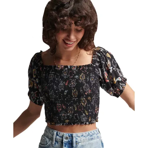 슈퍼드라이 빈티지 Smocked Crop 반팔 셔츠 138830046