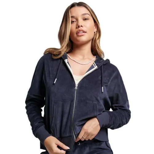 슈퍼드라이 빈티지 로고 Embroidered Velour 풀지퍼 스웨터 139832153
