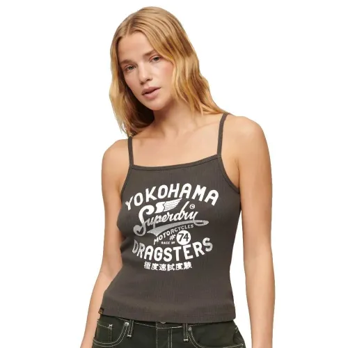 슈퍼드라이 Retro Rocker Graphic Rib Cami 민소매 V넥 티셔츠 140473779