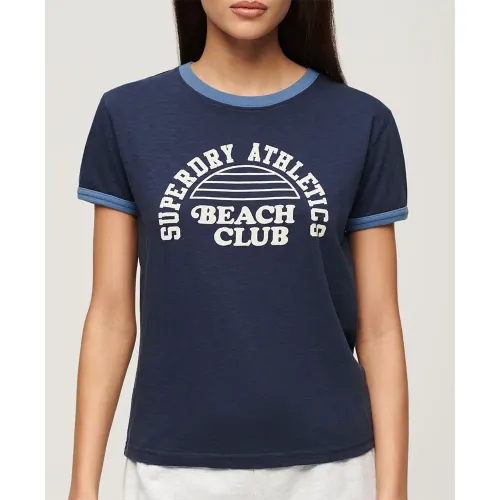 슈퍼드라이 Beach Graphic Fitted Ringer 반팔 티셔츠 140587838