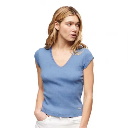 슈퍼드라이 Essential Lace Trim 반팔 V넥 티셔츠 140588060