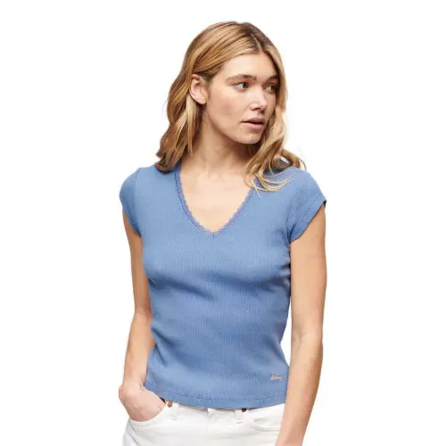 슈퍼드라이 Essential Lace Trim 반팔 V넥 티셔츠 140588060