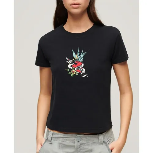 슈퍼드라이 Tattoo Embroidered Fitted 반팔 티셔츠 140588762
