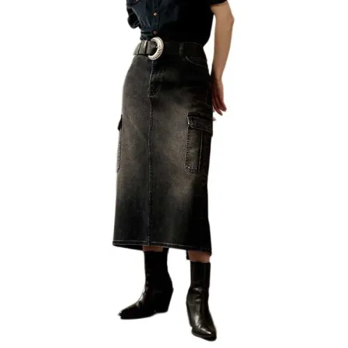 슈퍼드라이 Denim Cargo Pocket Midi 스커트 141127698