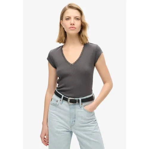 슈퍼드라이 Essential Lace Trim V 반팔 티셔츠 141198004