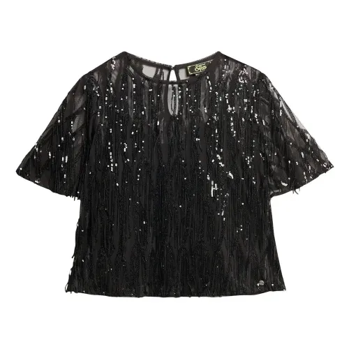 슈퍼드라이 Sheer Short Sleeve 시퀸 반팔 티셔츠 141198237