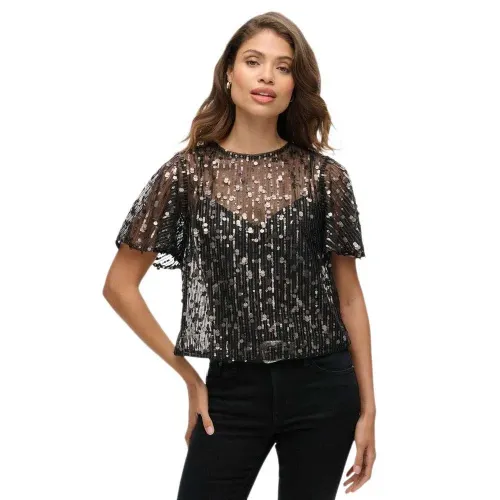 슈퍼드라이 Sheer Short Sleeve Sequin 반팔 티셔츠 141198239