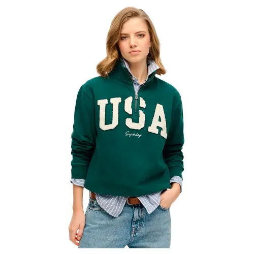 슈퍼드라이 Athletic Ess Applique 하프 지퍼 스웨터 141844933