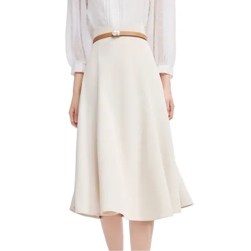 LILY Temperament Solid Color 미디 스커트 142064701