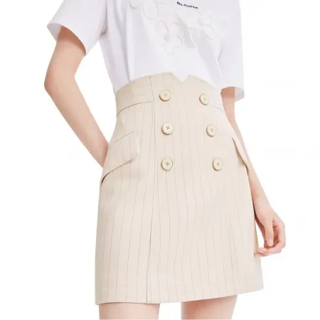 LILY Temperament Striped 미디 스커트 142064713