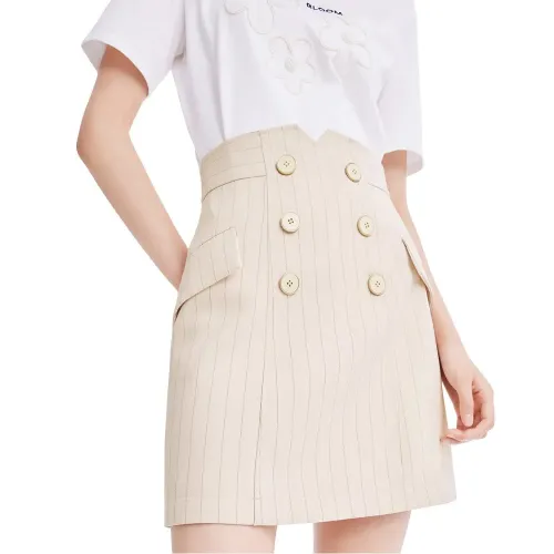 LILY Temperament Striped 미디 스커트 142064713