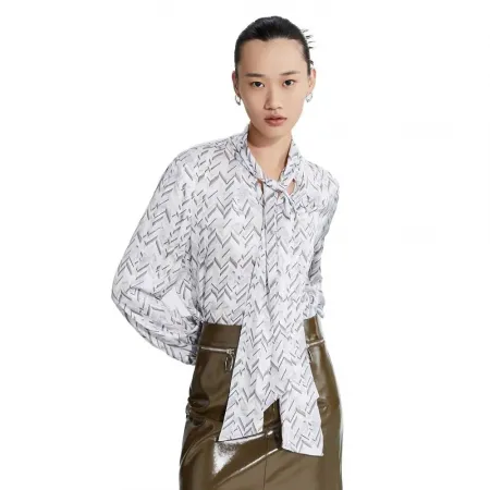 LILY Marble Printed Chiffon 반팔 셔츠 142161352