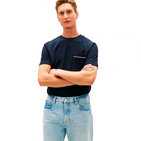 타미힐피거 Global Stripe Pique 포켓 반팔 티셔츠 142758195