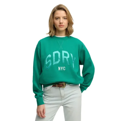 슈퍼드라이 Varsity Satin Applique Crew 스웨터 142979858