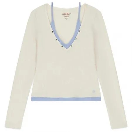 게스 W6RP31KD072 긴팔 V넥 티셔츠 143030227