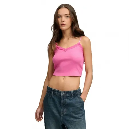 슈퍼드라이 에센셜 레이스 Trim Crop Cami 나시 상의 143062993