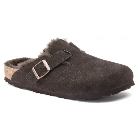 버켄스탁 보스턴 Shearling 스웨이드 레더 좁은 샌들 143322493