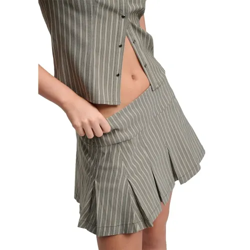 슈퍼드라이 로고 Pleated 스트라이프 미니스커트 143646177