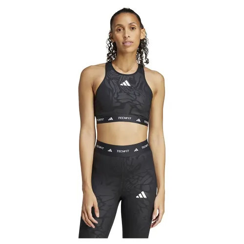 아디다스 Techfit High Neck Print 미디엄 임팩트 스포츠 브라 2141585685