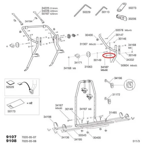 툴레 Screw K6S M8x65 mm 50604 9107 예비 부품 3136934559