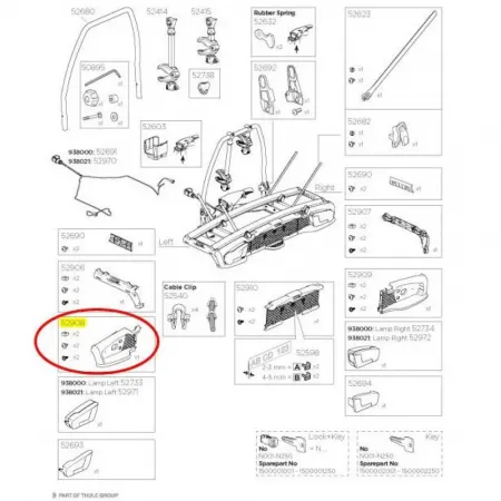 툴레 레프트 Lamp Holder 938 Velospace 예비 부품 3137099091