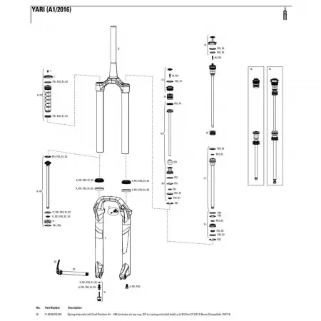 락샥 Yari/Lyrik 27.5in 180 mm Dual Position Air Left 스프링 내부 부품 3137782292