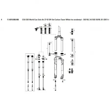 락샥 SID World Cup/RLC/XX/RL 27in 42 Offset Solo Air Carbon Taper 크라운/스티어러/업튜브 어셈블리 포크 3137782418