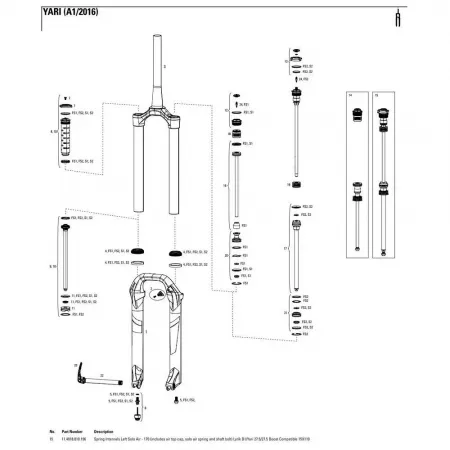 락샥 Lyrik/Yari 27.5in 170 mm Solo Air Left 스프링 내부 부품 3137782471