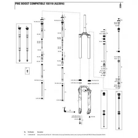 락샥 Pike 27.5in 120 mm Boost Solo Air Left 스프링 내부 부품 3137782474