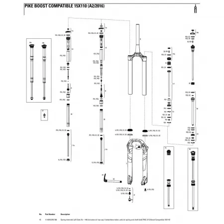 락샥 Pike 27.5in 140 mm Boost Solo Air Left 스프링 내부 부품 3137782476