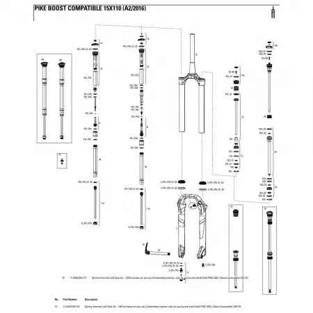 락샥 Pike 27in/29in 140 mm Boost Solo Air Left 스프링 내부 부품 3137782481