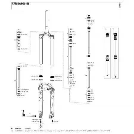 락샥 Yari/Lyrik 150 mm Solo Air Left 스프링 내부 부품 3137782487