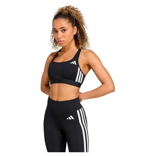 아디다스 Powerreact Essentials 3 Stripes 미디엄 임팩트 스포츠 브라 6142170836